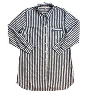 Victoria's Secret Button Pajama Night Shirt Gown Women's Medium Blue Striped